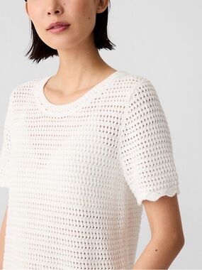 Gap Classic White Crochet Short-Sleeve Top in New White size large